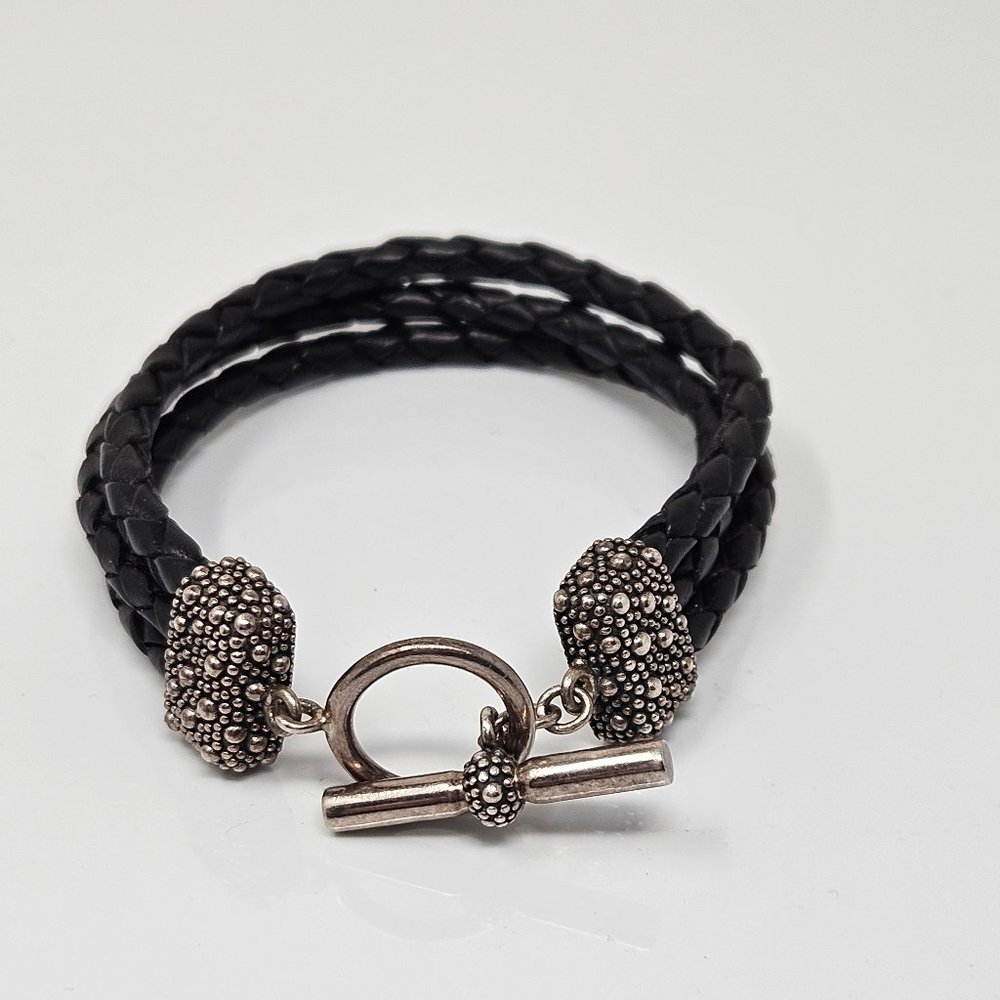 Vintage Michael Dawkins Sterling and Braided Leather Bracelet
